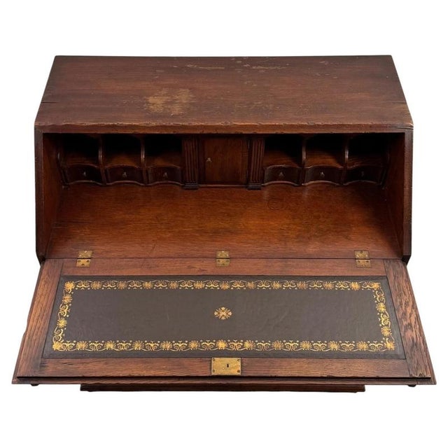 Antique Early 20th Century English Oak Bureau with Fitted Interior For Sale - Image 4 of 14