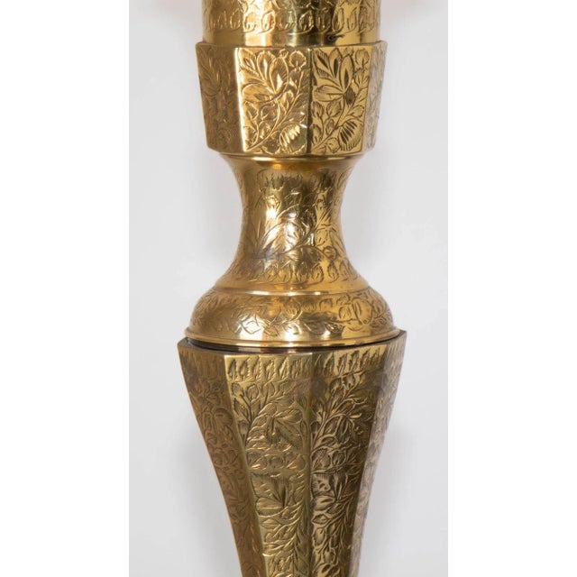 Vintage Anglo-Indian Engraved Brass Candlestick Table Lamp, Circa 1950 For Sale In Palm Springs - Image 6 of 18
