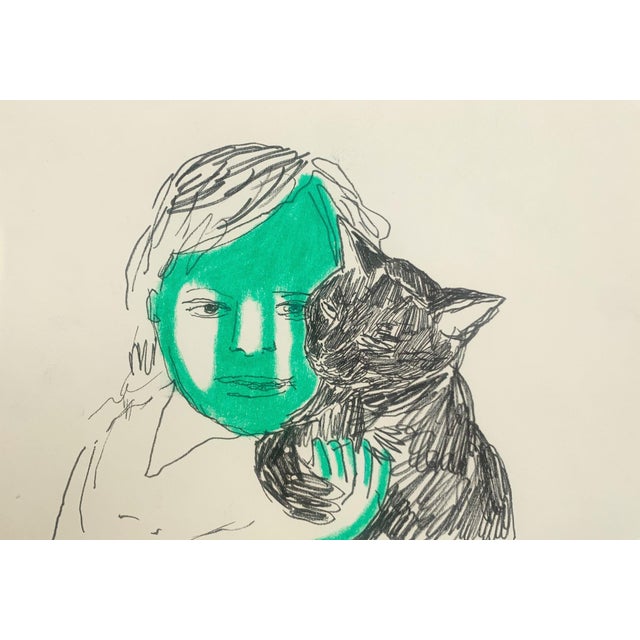 Hanna Ilczyszyn, Boy with a Cat, Mixed Media Drawing, 2023 For Sale - Image 6 of 6