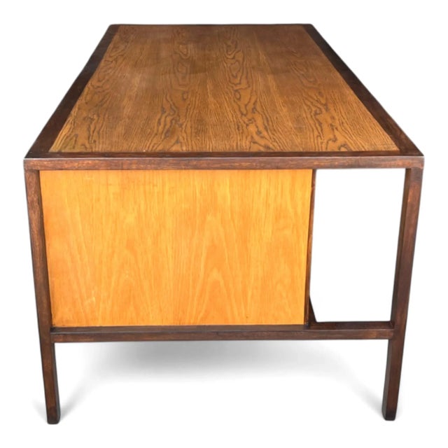 1980s Modern Executive White Oak Desk – Fully Restored, 5 Drawer Pedestal Desk For Sale - Image 10 of 17