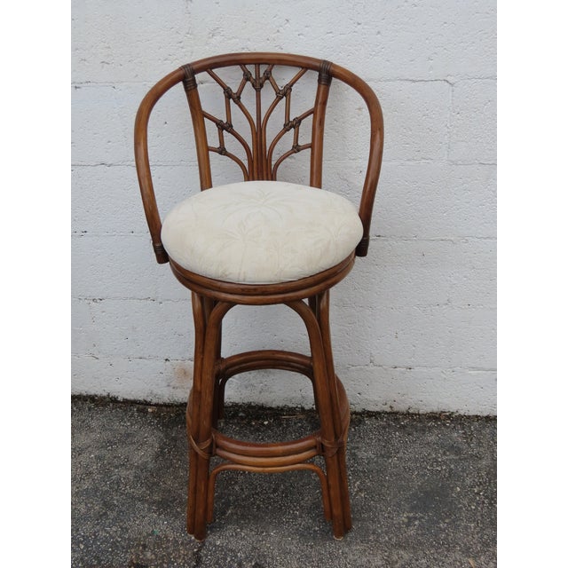 Hollywood Regency Hollywood Regency Bamboo Rattan Swivel Barstools a Set of Four 6367 For Sale - Image 3 of 18