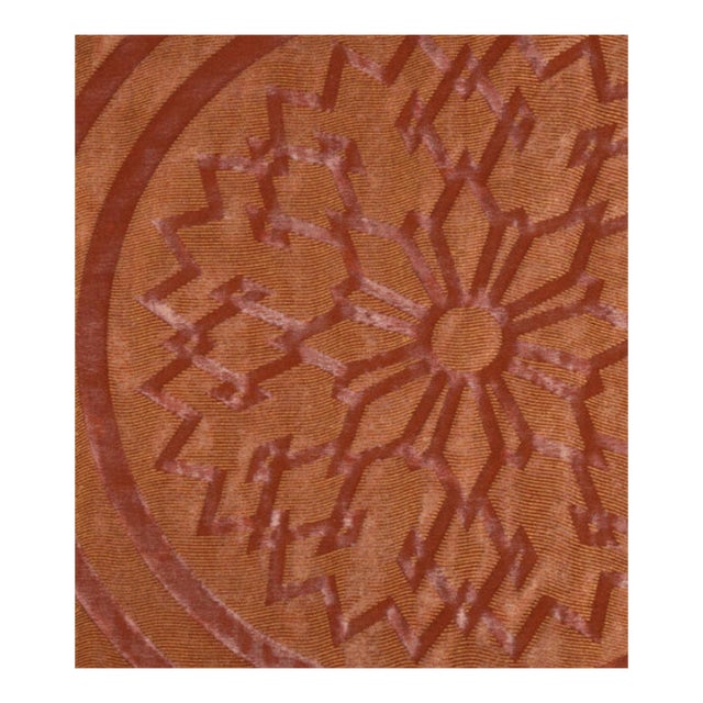 Fortuny Altare Italian Copper Hand Printed Cotton Fabric Remnant With Borders For Sale