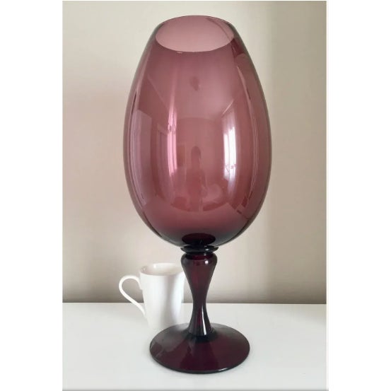 Rare Huge Bohemian Glass Mid-Century Vase from Czechia, Eastern Europe Thick, heavy and tall Mint Purple Dimensions: 8ʺW ×...