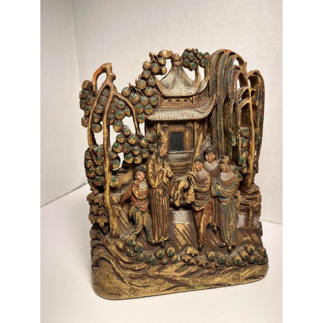 A Pair of Antique Late Qing Dynasty Chinese Handcarved Wood Bookends For Sale - Image 4 of 11