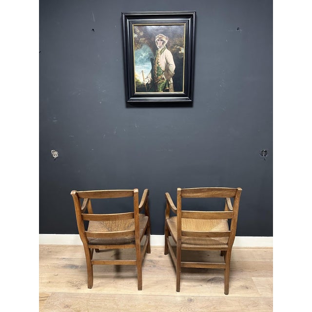 Set of French armchairs from the second half of the 19th century, in Provençal style, made of walnut. with rush mat seats....