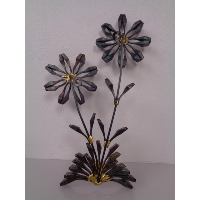 Swedish Brutalist Iron and Gold Flower Wall Sculpture, 1960s For Sale - Image 6 of 18
