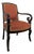Restoration Style Mahogany Armchair with Curved Armrests and Orange Fabric For Sale