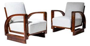 Pair of Art Deco Walnut Armchairs, 1920s