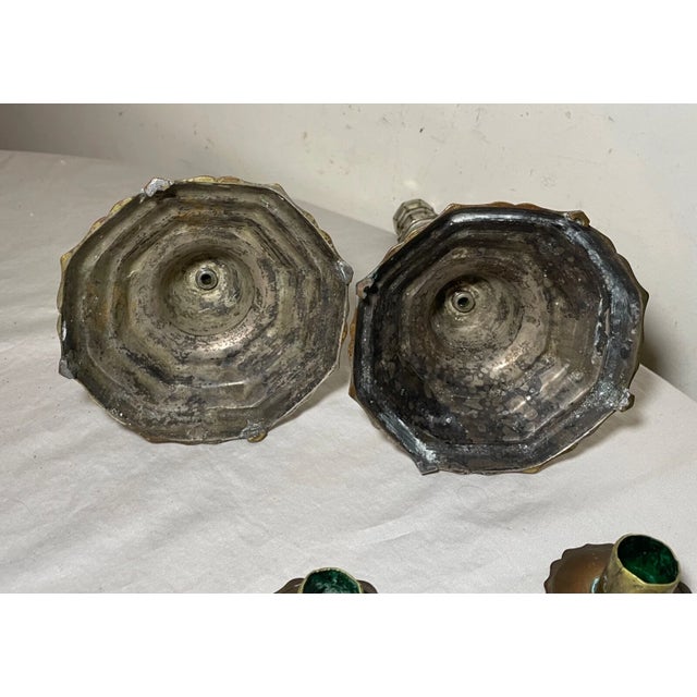 Fine Pair of 18th Century Louis XIV French Silvered Bronze Candlesticks Boulle For Sale - Image 13 of 15