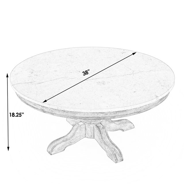 Transitional Danielle 38 in. W Round Marble and Wood Pedestal Coffee Table, Washed Black For Sale - Image 3 of 7
