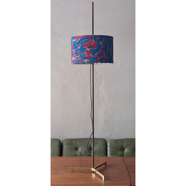 Blue Danish Teak Adjustable Floor Lamp with Brass Tripod Base, 1960s For Sale - Image 8 of 9
