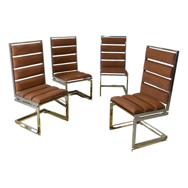 Doghe Model Chairs with Metal Structure and Brown Suede Seat from Metalarte, 1970s, Set of 4 For Sale