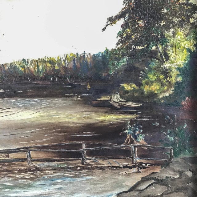 1951 MCM Oak Frame Oil Painting For Sale - Image 4 of 13