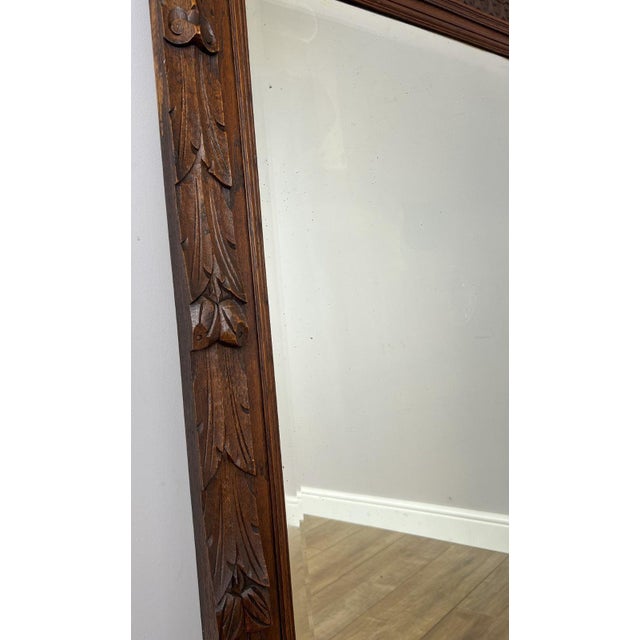 Antique French Oak Wall Mirror in Carved Wall Frame For Sale - Image 5 of 15