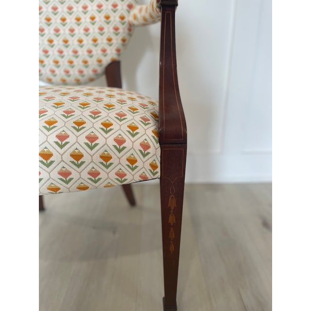 Wood Vintage Inlaid Wood Round Back Accent Chair For Sale - Image 7 of 7