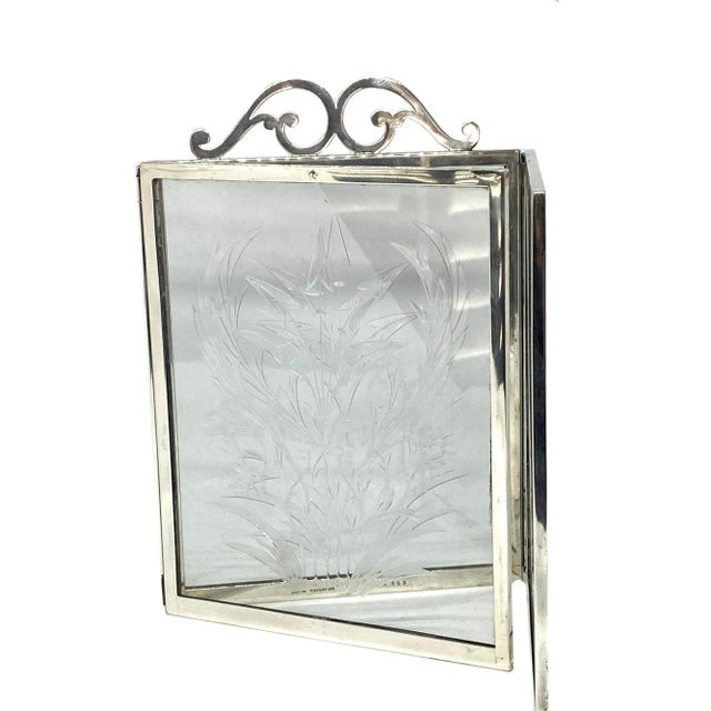 1920s 1920s Tiffany & Co. Sterling & Etched Crystal Three Panel Table Screen For Sale - Image 5 of 6