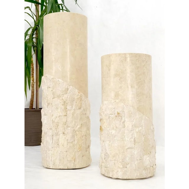 Non Matching Pair of Tessellated & Carved Stone Round Drum Pedestals For Sale - Image 10 of 12
