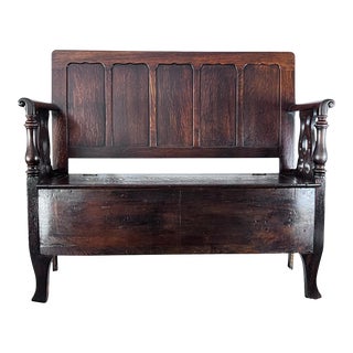 Antique Wooden Pew Bench With Storage For Sale
