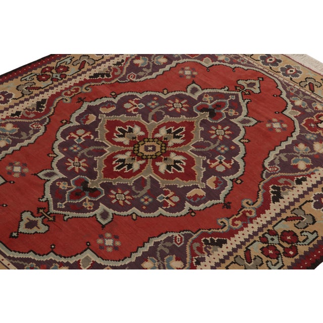 1950s Vintage Bessarabian Kilim Rug in Red and Purple Medallion Pattern For Sale - Image 5 of 7