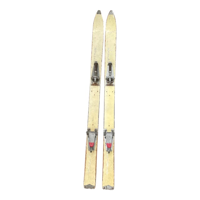 Pair of 1940s Wooden Decorative Vintage Snow Skis For Sale