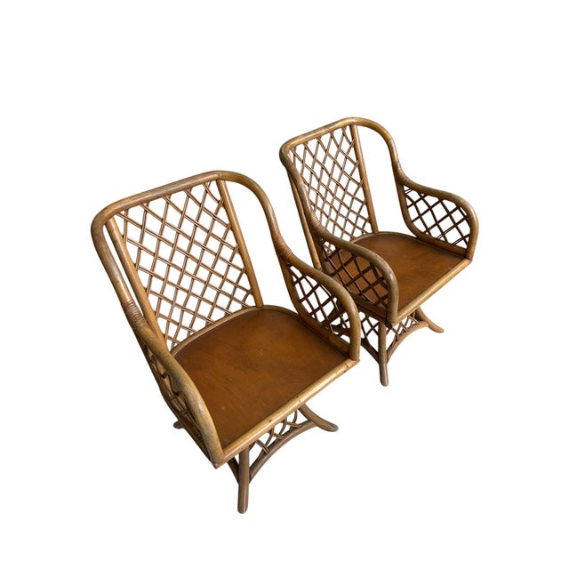 Wood Mid 20th Century Rattan Latticed Dining Set With Glass Top Table For Sale - Image 7 of 16