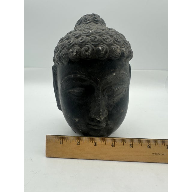 Stone Mid to Late 1800s Stone Buddha Head Sculpture Statue 7" Heavy Fragment For Sale - Image 7 of 9