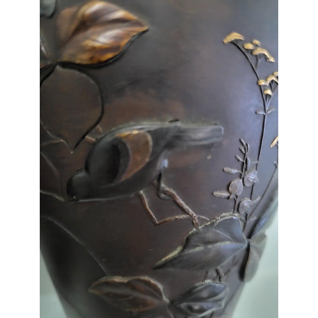 Antique Japanese Meiji Bronze and Mixed-Metal Vases, 1890s, Set of 2 For Sale - Image 4 of 7