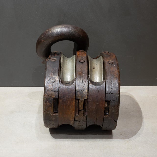 Large Antique Block and Tackle Nautical Pulley c.1850-1930 For Sale - Image 4 of 10