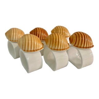 Vintage Audrey Porcelain Seashell Napkins Rings - A Set of 6 For Sale