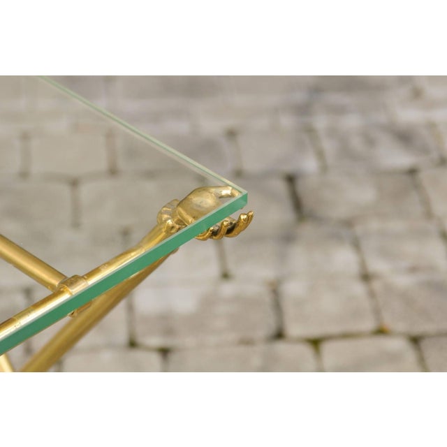 Metal Vintage Pair of Italian Brass and Glass Folding Side Table with Sandaled Feet For Sale - Image 7 of 10