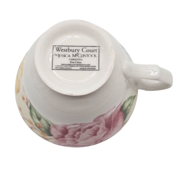 Ivory Late 20th Century Jessica McClintock Westbury Court Christina Floral Cups & Saucers, Set of 5 For Sale - Image 8 of 16