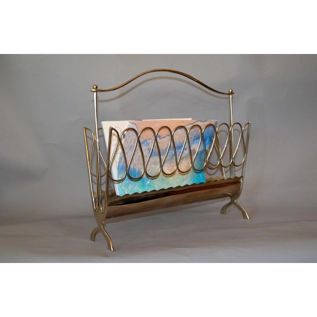Osvaldo Borsani Style Mid-Century Modern Scrolled Stainless Steel Magazine Rack For Sale - Image 10 of 10