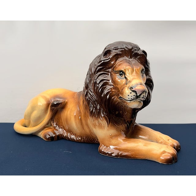 Mid 20th Century Pair of Vintage Hand Painted Lion Statues For Sale - Image 5 of 8