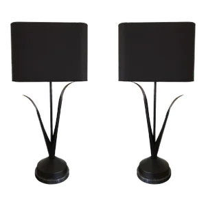 Pair of Mid-Century Black Painted Steel "Amaryllis Leaf" Table Lamps