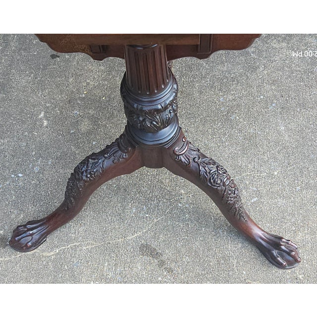 Brown Potthast Bros Hancrafted Chippendale Style Carved Mahogany Tilt Top Tea Table For Sale - Image 8 of 11