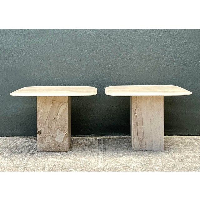 Mid-Century Modern Vintage Italian Travertine Side Tables - A Pair For Sale - Image 3 of 12