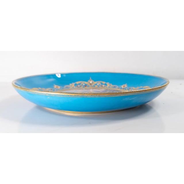 18th Century French Sevres Vincennes Bleu Celeste Plate With Courting Scene For Sale - Image 11 of 18