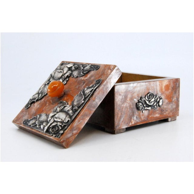 Silver Wooden Jewelry Box with Silver Applications on Lid For Sale - Image 8 of 11