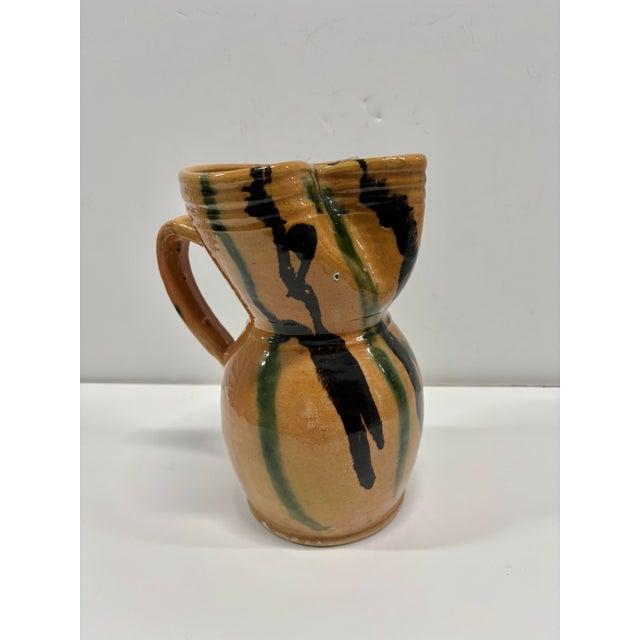 Antique Hand-Painted Ceramic Water Pitcher W. Handle. For Sale - Image 4 of 5