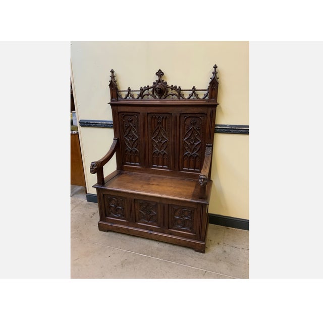 Antique Neo-Gothic Sensational Chest Bench, 1880 For Sale - Image 3 of 14