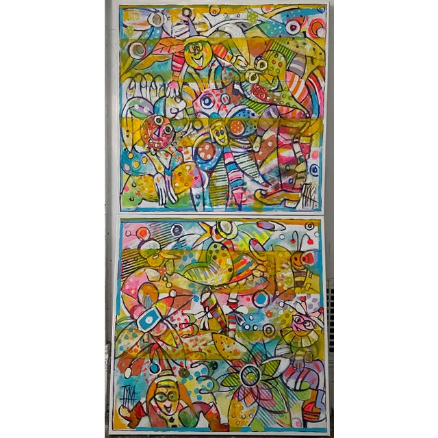 I started this 2 panels artwork 2015 , working on it again 2019 and finished 2025. It's 2 panels painting can be hanged...