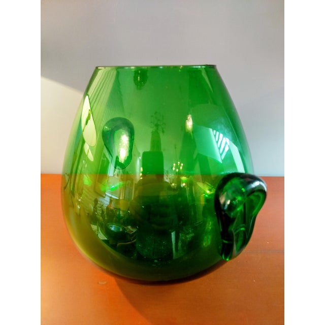 Hand-blown glass punch bowl with matching glass spoon.