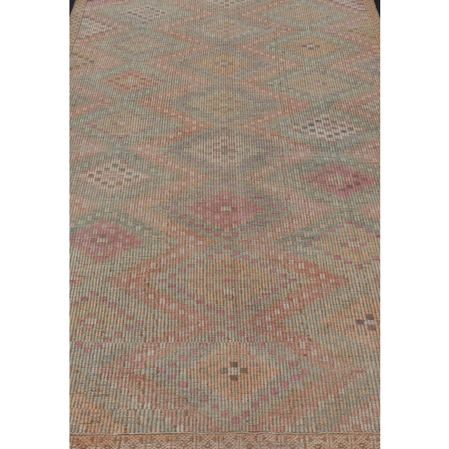 Vintage Turkish Kilim Rug With Peach, Sage, Gold and Soft Pink Diamonds 5'11 X 10'0 For Sale - Image 9 of 15