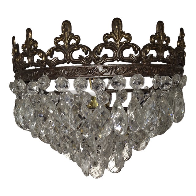 Vintage Wall Lamp with Brass Frame and Glass Pendants, 1970s For Sale