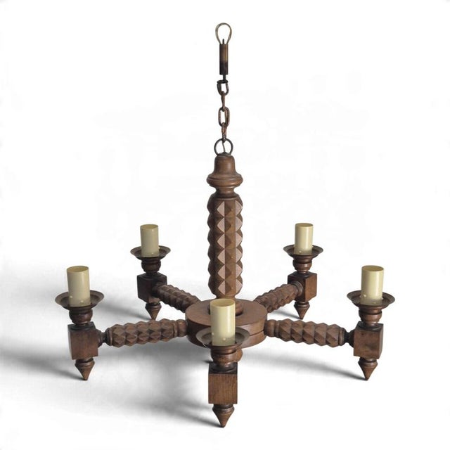 Carved Wooden Chandelier with Diamond Points, 1960s For Sale - Image 6 of 6