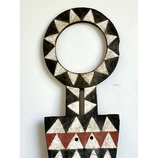 Vintage Tribal Geometric Painted Wood Shield For Sale - Image 9 of 13