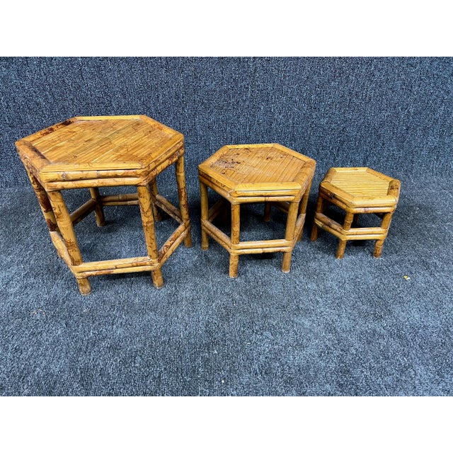 Mid Century Bamboo Nesting Tables For Sale In Philadelphia - Image 6 of 7