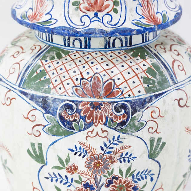 Vintage Dutch Delft Polychrome Lidded Ginger Jar in Floral Pattern For Sale - Image 11 of 17