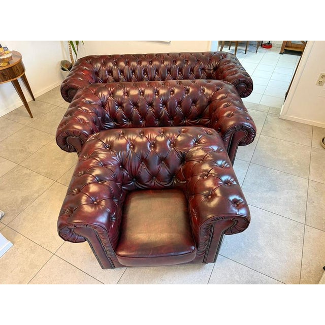Chesterfield Leather Sofa Set, Set of 3 For Sale - Image 4 of 18