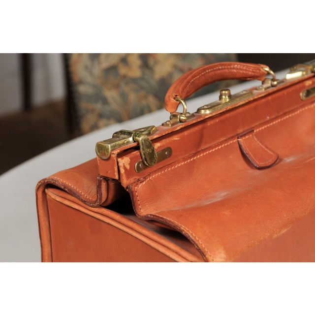 Small English Vintage Brown Leather Case Handmade by Carrel with Brass